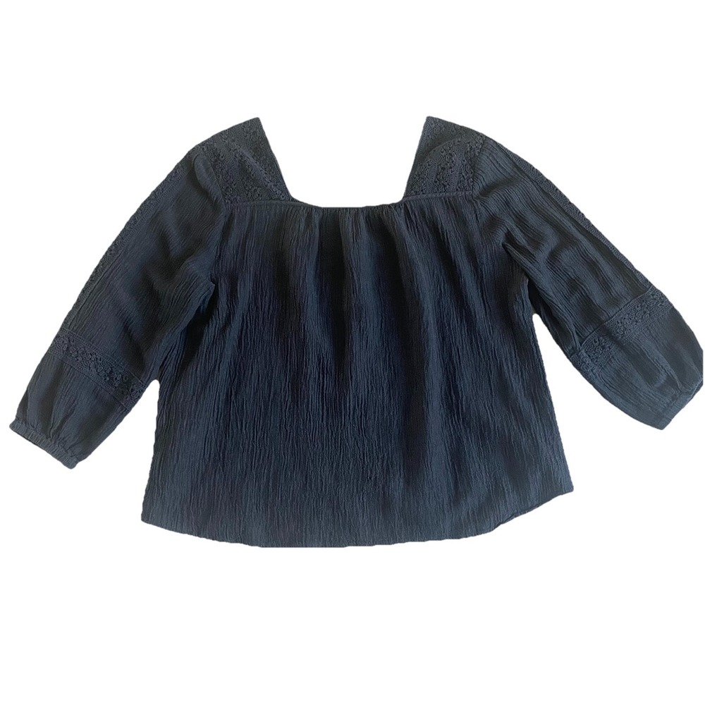 Soft Surroundings Black Asian Peasant Blouse Large Gauze Embroidered Eyelet‎ Top